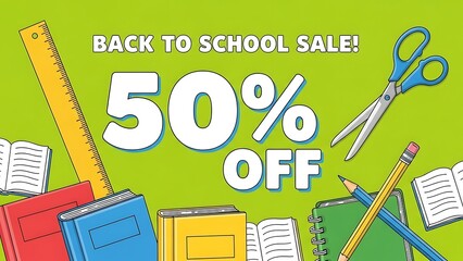 Back to school sale offering 50% off on essential supplies for students and teachers