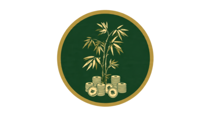 Bamboo stalks with gold coin stack
