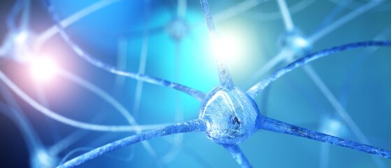 neuron, neuron transmits a signal, nerve node, neural network, 3D rendering