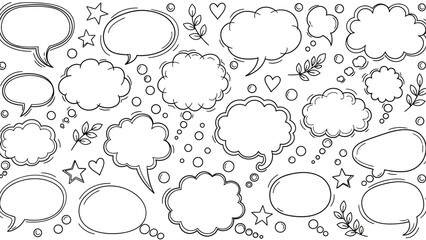 Hand drawn speech bubbles and thought bubbles in a doodle style illustration 