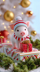 Cute Happy New Year Greeting Card with Adorable Characters and Festive Elements