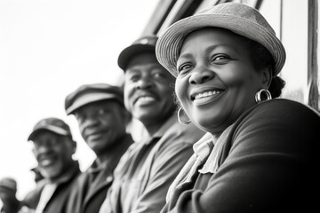 A vintage black and white photo of Caribbean citizens arriving on a boat to the UK after the war