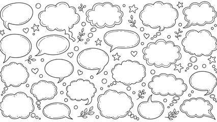 Hand drawn speech bubbles and thought bubbles in a doodle style illustration 