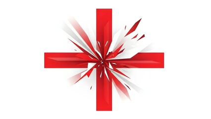 Dynamic Red Cross Graphic Explosion, Digital Art, Abstract Design, Creative Environment, Modern Perspective, Bold Concept