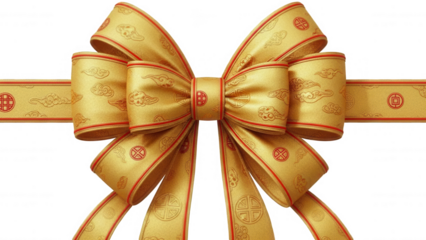Gold Ribbon png Decorative Bow cutout Silk Knot png Festive Ornament cutout Luxury Gift png Elegant Wrap cutout Chinese Knot png Asian Decoration