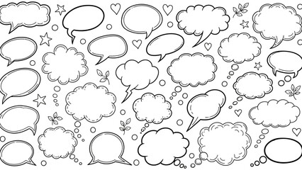 Fototapeta premium Hand drawn speech bubbles and thought bubbles in a doodle style illustration 