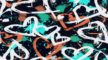 Vibrant graffiti hearts splash dynamic urban art pattern background © JULEKA 
