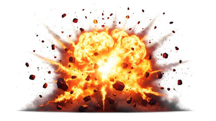 A vibrant, dynamic illustration of an explosion fire bonfire destruction isolated on a transparent background