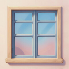 Obraz premium Vibrant cartoon double-window with blue glass and pastel gradient reflections, centered on a pale wall