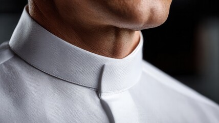 Priest wearing white clerical shirt with roman collar, representing faith, devotion, and religious service