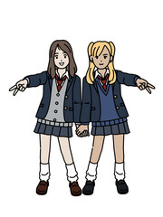 ピーズサインをする女子高生ギャルのイラスト