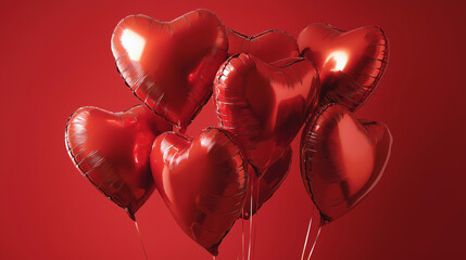 Romantic heart shape balloons floating for Valentine&rsquo;s Day .Postcard and banner website for Valentine's Day, wedding and romantic details.