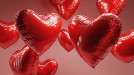 Romantic heart shape balloons floating for Valentine&rsquo;s Day .Postcard and banner website for Valentine's Day, wedding and romantic details.