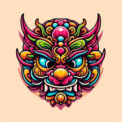 Cartoon vector illustration of Chinese traditional barong mask
