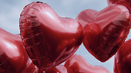 Romantic heart shape balloons floating for Valentine&rsquo;s Day .Postcard and banner website for Valentine's Day, wedding and romantic details.