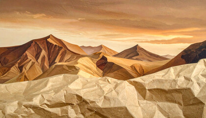 Wrinkled brown paper background, organic creases and shadows.