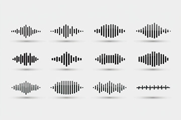 Set of radio Wave icon. Monochrome simple sound wave on transparent background. Vector sound wave icon. Music player sound bar. Record interface. Equalizer icon with soundwave line. used for mobile