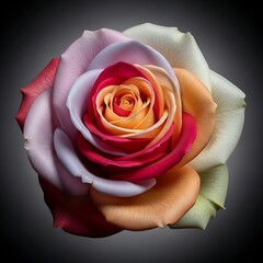 Stunning variegated rose flower featuring multiple colors from cream to vibrant crimson shades