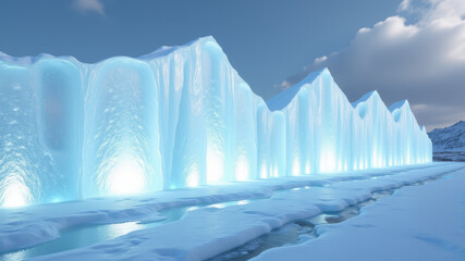 Sharp glowing ice formations in fantasy winter scene with ambient lighting