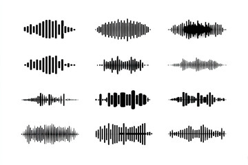 Set of radio Wave icon. Monochrome simple sound wave on transparent background. Vector sound wave icon. Music player sound bar. Record interface. Equalizer icon with soundwave line. used for mobile