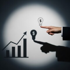 Business growth concept showing rising bar chart with light bulb and dollar sign symbols