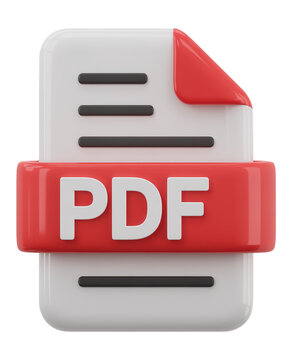 Modern 3D PDF Icon with Red Ribbon and Folded Corner