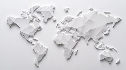 World map showing global interconnectedness and digital communication with geometric polygonal continent shapes