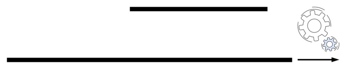 Obraz premium Automation, workflow management, productivity, process optimization, mechanical systems, industry. Horizontal lines with gear symbols and directional arrow. Automation and workflow management concept