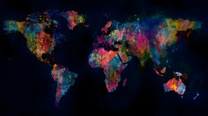 Colorful world map watercolor design evokes global connection and vibrant conceptual innovation