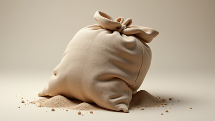 Full burlap sack placed on snow with natural spilled grains detail