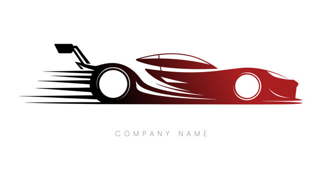 Racing car silhouette logo with speed motion lines, modern automotive branding design