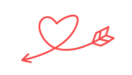 Cupid Arrow Through Red Heart. Valentine day. vector illustration