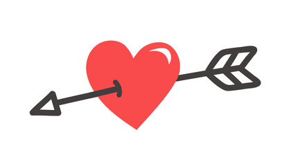 Cupid Arrow Through Red Heart. Valentine day. vector illustration