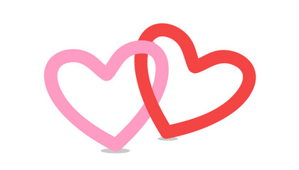 Two interlocking hearts. pink and red heart. Valentine day. vector illustration