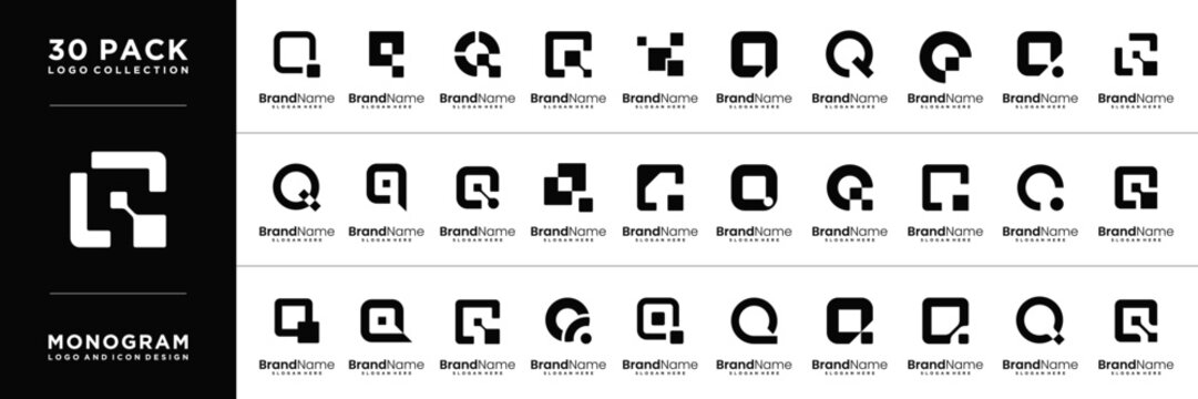 Abstract technology letter Q logo design collection