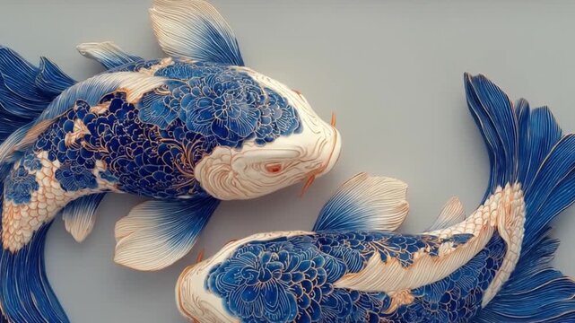 Artistic rendition of two koi fish with detailed textures and vibrant colors