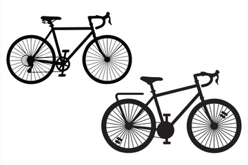 Two black bicycle silhouettes on a white background showing different styles of bikes