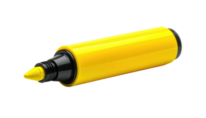 A vibrant yellow marker angled slightly, resting on a stark black background. Detailed rendering