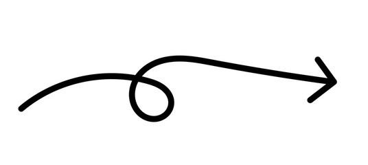Black curved arrow with loop showing process flow, movement and navigation concept