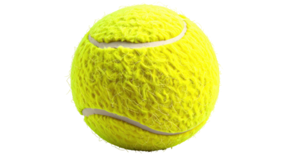 A vibrant yellow tennis ball, textured and isolated on a black background