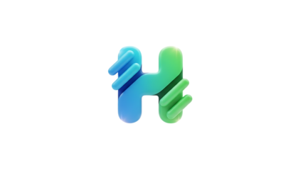Glowing blue and green letter h isolated on transparent background