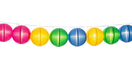 Colorful paper lanterns on a transparent background