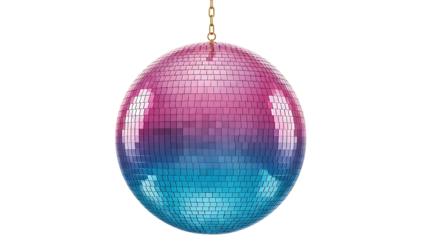 Hanging disco ball with pink and blue gradient