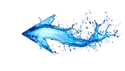 A water splash shaped as an arrow with blue hues against a black background