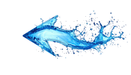 A water splash shaped as an arrow with blue hues against a black background