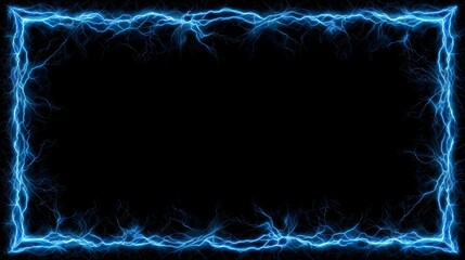 A realistic 3D vector set of lightning frames with blue electric thunderbolt effects, featuring rectangular borders, impacts, energy flashes, and electrical discharges for dynamic backgrounds