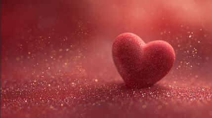 Obraz premium Red heart shape on sparkling surface with soft lighting background 