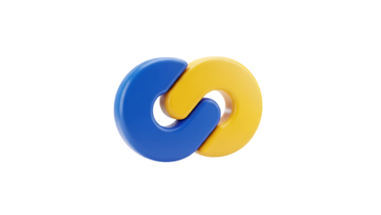 Blue and yellow intertwined rings isolated on transparent background