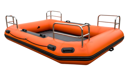 Orange Inflatable Boat with Metal Rails