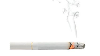 Hand holding lit cigarette with smoke